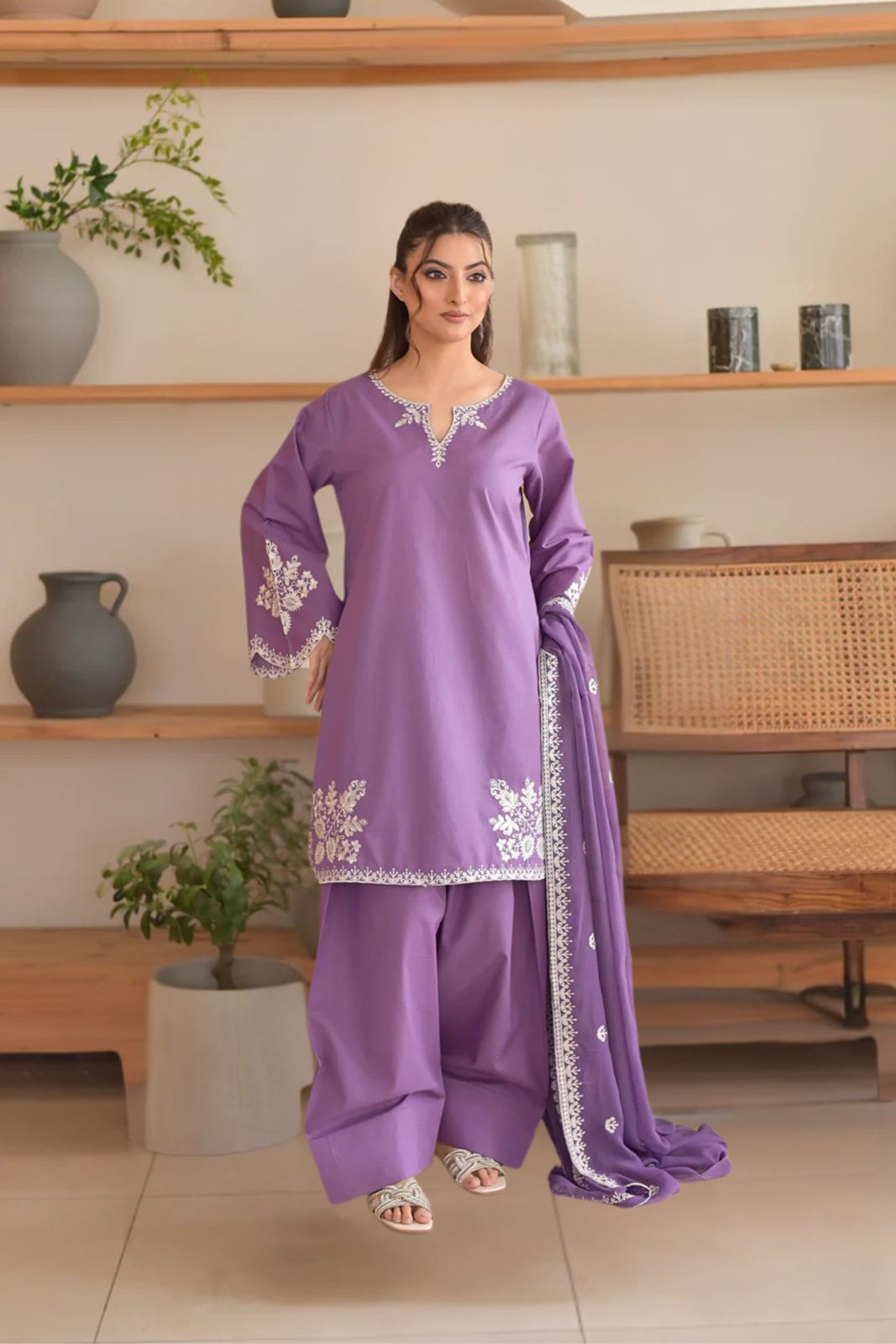 Luxe Chikankari Embroidered Airjet Lawn 3-Piece Suit With Bamber Chiffon Dupatta