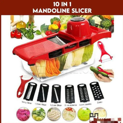Vegetable Chopper Mandoline Slicer 10 in 1 Mandoline Slicer Cutter and Grater with Hand Protector, Interchangeable Blades - for Cutting Onions, Potatoes, Carrots and Other Fruits