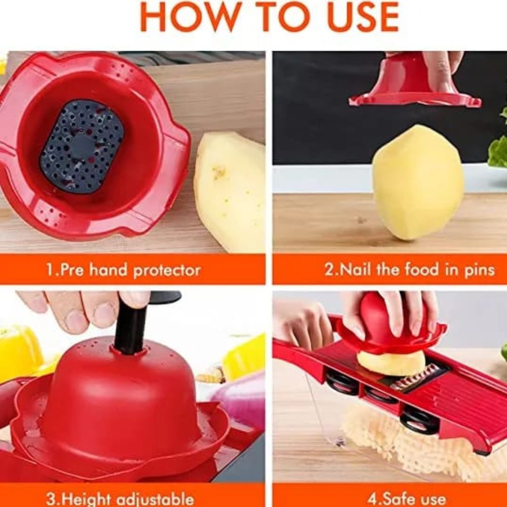 Vegetable Chopper Mandoline Slicer 10 in 1 Mandoline Slicer Cutter and Grater with Hand Protector, Interchangeable Blades - for Cutting Onions, Potatoes, Carrots and Other Fruits