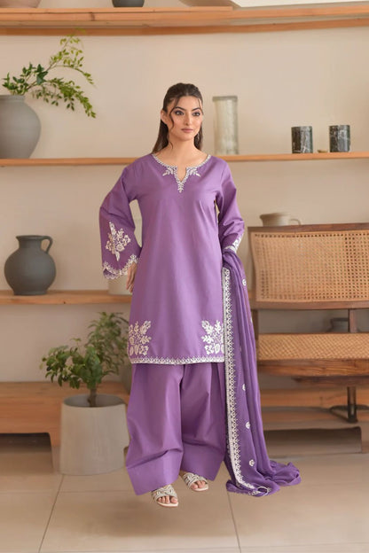 Luxe Chikankari Embroidered Airjet Lawn 3-Piece Suit With Bamber Chiffon Dupatta