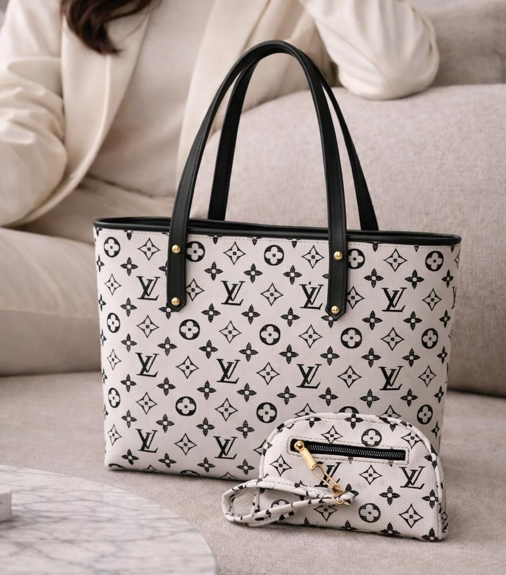2-Piece Monogram Tote Bag Set 🤍   Elegant + Spacious + Stylish = Perfect Combo!
